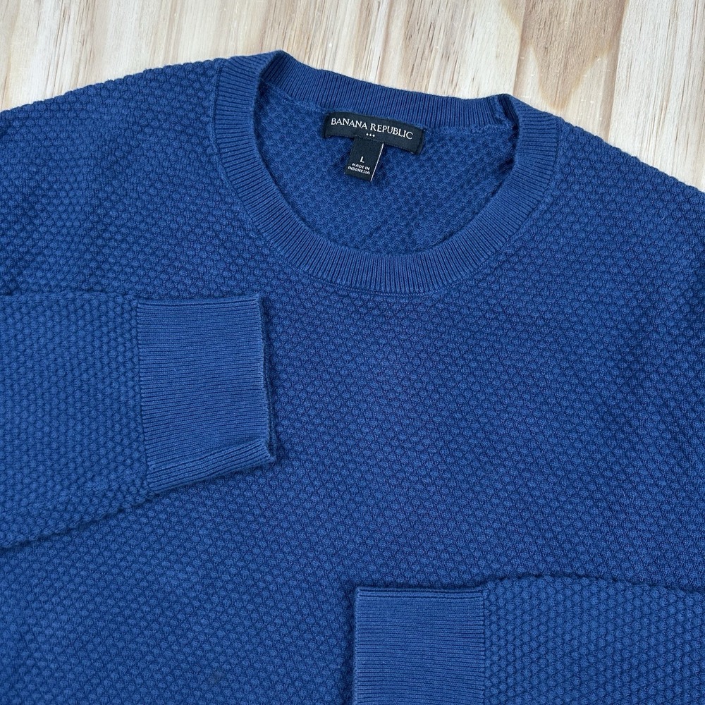Banana Republic Women's Large Blue Waffle Knit Thermal Sweater Long Sleeve Casua